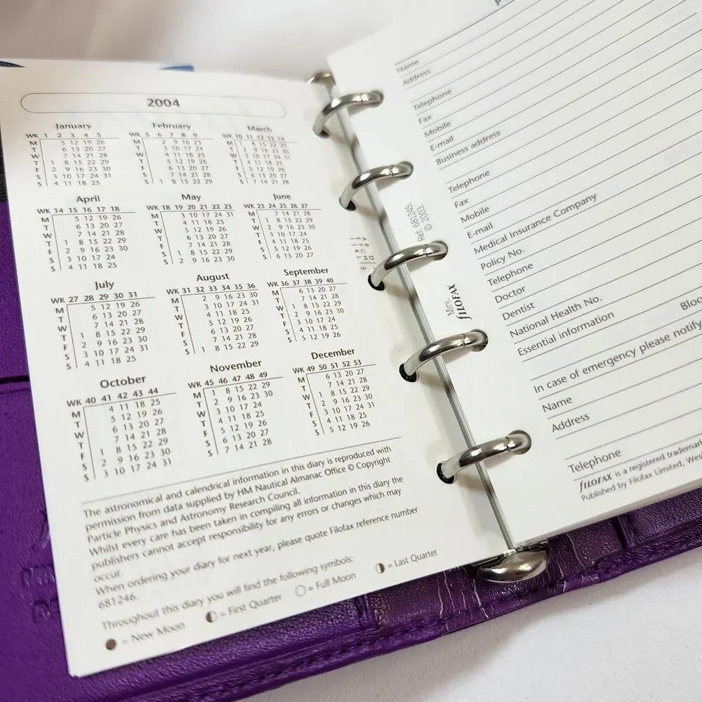 Filofax Mini Bloomsbury Organizer Deluxe Leather Purple Address Book Planner